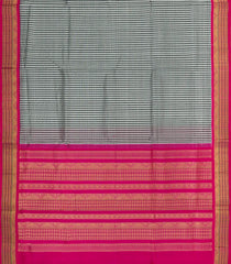 Grey Handloom Korvai Silk Cotton Saree With Checks & Contrast Border-SC4516