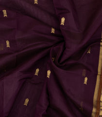 Burgundy Handloom Silk Cotton Saree With Fish Buttas-SC4549