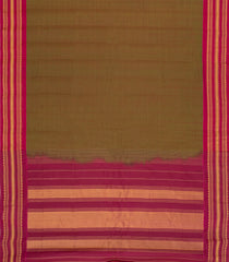 Dark Olive Handloom Gadwal Silk Cotton Saree With Contrast Border-GA0352