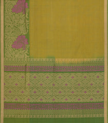 Olive Green Handloom Village Cotton Saree With Stripes-VC1617