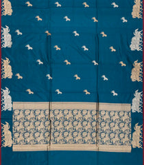 Cyan Handloom Banarasi Silk Saree With Horse Buttas