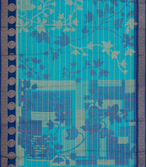Cyan Printed Synthetics Dola with Zari Stripes & Contrast Border-BL5215