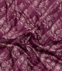 Burgundy Printed Chanderi Cotton Saree With Zari Border-CC1457