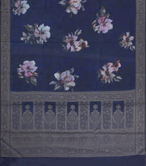 Midnight Blue Printed Synthetic Tussar With Contrast Zari Border-SY0297