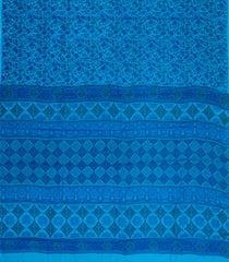 Blue Printed Silk Saree With Floral Motifs-PS0695