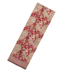 Crimson Printed Chanderi Cotton Saree With Zari Border-CC1461