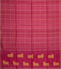 Pink Printed Tussar Silk Saree With Checks & Printed Pallu-TU3674