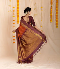 Rust Handloom Kanchipuram Silk Saree With Buttas &amp; Maroon Border - KA14150