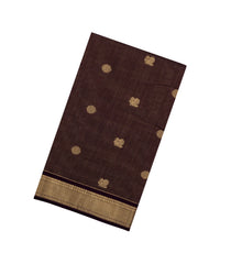 Black Handloom 9 Yards Silk Cotton Saree With Zair Checks & Buttas-SC4098