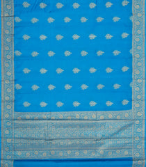 Sky Blue Woven Tussar Silk Saree With Floral Buttas-TU3588