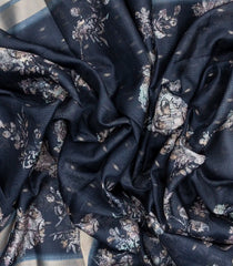 Dark Grey Woven Art Kota Silk Saree With Printed Floral Motifs-BL3883