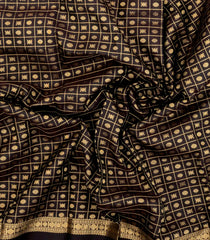 Black Handloom Kanchipuram Silk Saree With Checks & Buttas-KA15661