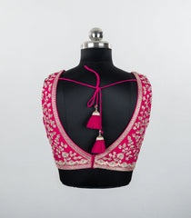 Pink Embroidered Blended Raw Silk Readymade Sleeveless Blouse RB5201