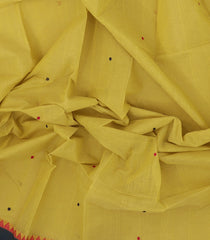 Lemon Yellow Handwoven Bengal Cotton Saree With Buttas & Contrast Border-BG1483