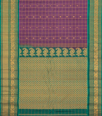 Lilac Handloom Gadwal Silk Cotton Saree With Checks & Buttas-GA0474