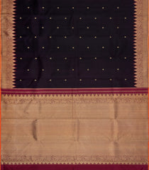 Black Handloom Korvai Kanchipuram Silk Saree With Buttas-KA15484