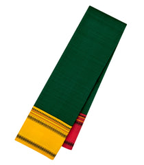 Bottle Green Handloom Korvai Kanchipuram Silk Saree With Ganga Jamuna Border-KA14805