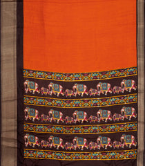 Orange Printed Synthetic Dola Silk Saree With Contrast Border-SY0243