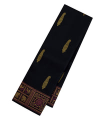 Black Handloom Kanchipuram Silk Saree With Bomkai Border & Pallu-KA15400