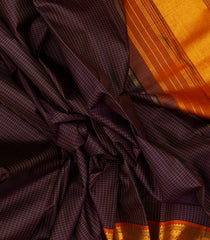 Black Handloom Kanchipuram Silk Saree With Checks & Contrast Border-KA13138