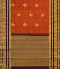 Rust Handloom Kanchipuram Silk Saree With Peacock Motifs-KA14269