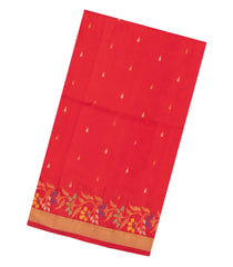 Red Handloom Uppada Silk Saree With Meena Floral Motifs-UP0428
