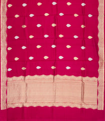 Dark Peach Handloom Banarasi Silk Saree With Floral Buttas & Contrast Blouse-BE1719