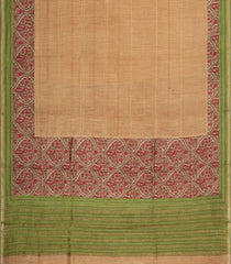 Peach Printed Tussar Silk Saree With Floral Motifs In Border-TU3682