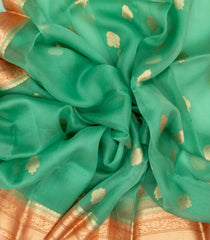 Aquamarine Handloom Banarasi Organza Silk Saree With Floral Buttas-BE1655