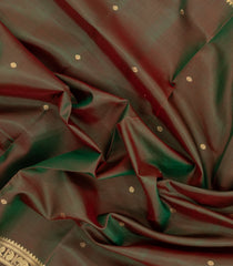 Olive Green Handloom Kanchipuram Silk Saree With Zari Checks-KA15175