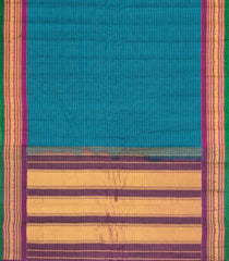 Steel Blue Handloom Gadwal Silk Cotton Saree With Stripes-GA0377