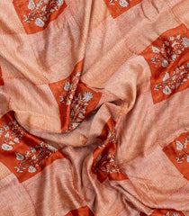 Rust Printed Chanderi Cotton Saree With Zari Border-CC1560