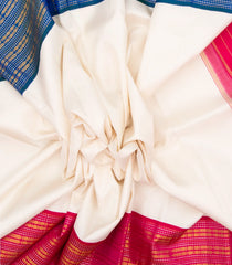 White Handloom Korvai Kanchipuram Silk Saree With Ganga Jamuna Border-KA13197