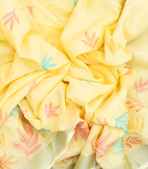 Yellow Woven Art Linen Saree With Embroidered Floral Motifs-BL3768