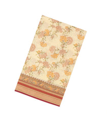 Cream Printed Blended Cotton Saree With Floral Motifs-BL6218
