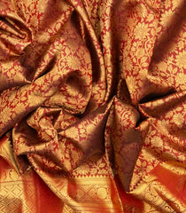 Maroon Handloom Kanchipuram Silk Saree With Floral Vine Motifs-KA13438