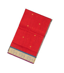 Red Handloom Korvai Silk Cotton Saree With Buttas & Contrast Border-SC3736