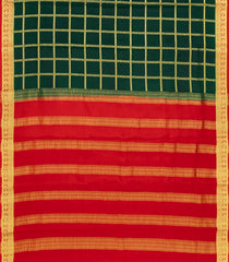 Bottle Green Woven Mysore Crepe 9 Yards Silk Saree With Pure Zari Checks & Contrast Border-MS3196
