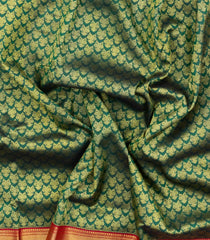 Green Handloom Korvai Kanchipuram 9 Yards Silk Saree With Gandaberunda Motifs-KA15748
