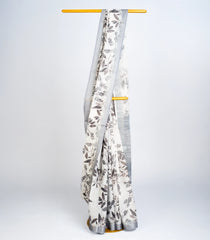 White Woven Synthetic Linen Saree With Printed Floral Motifs-BL3704