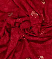 Crimson Woven Mysore Silk Saree With Embroidered Animal Motifs-MS3192
