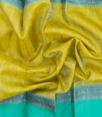 Lime Green Handloom Kanchipuram Silk Saree With Checks-KA15153