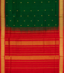 Green Handloom Silk Cotton Saree With Buttas & Contrast Border-SC4496