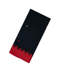 Black Handloom Bengal Cotton Saree With Buttas & Temple Border-BG1975