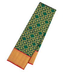 Dark Green Handloom Korvai Kanchipuram Silk Saree With Floral Zari Motifs-KA16166