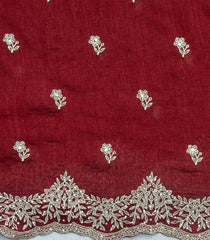 Red Woven Synthetic Blended Saree With Embroidered Motifs-EN2069