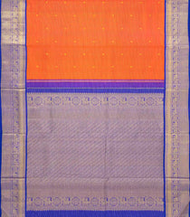 Orange Handloom Korvai Kanchipuram 9 Yards Silk Saree With Stripes & Contrast Border-KA13408