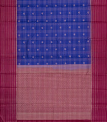 Blue Handloom Kanchipuram Silk Saree With Zari Checks & Contrast Border-KA14889