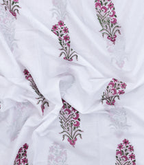 White Printed Jaipur Cotton Saree With Floral Motifs-JC1495