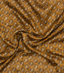 Mustard Printed Chanderi Cotton Saree With Bird Motifs-CC1606